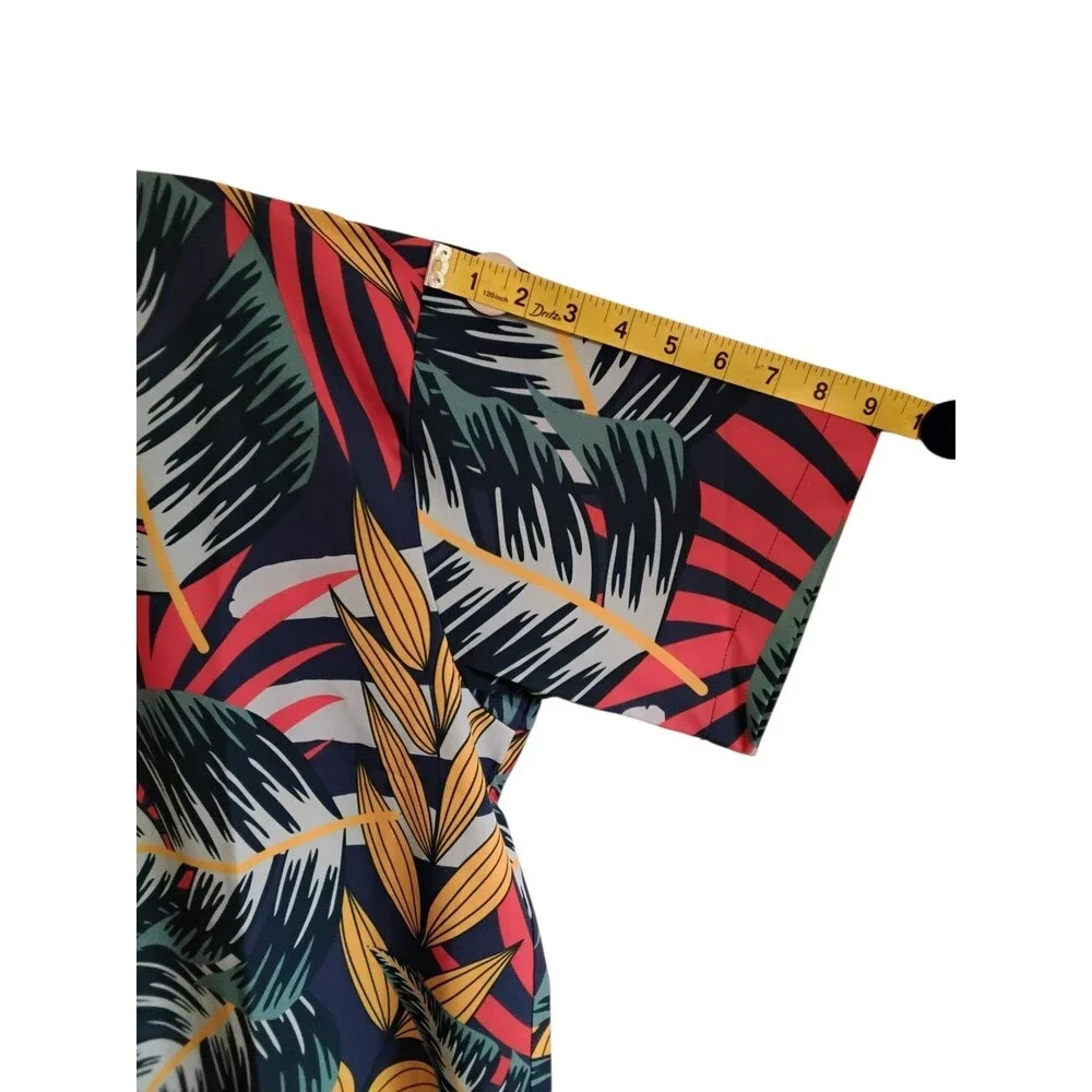 Peacock Sleeves Floral Beach Camp Hawaiian Button Up Shirt Mens‎ Large